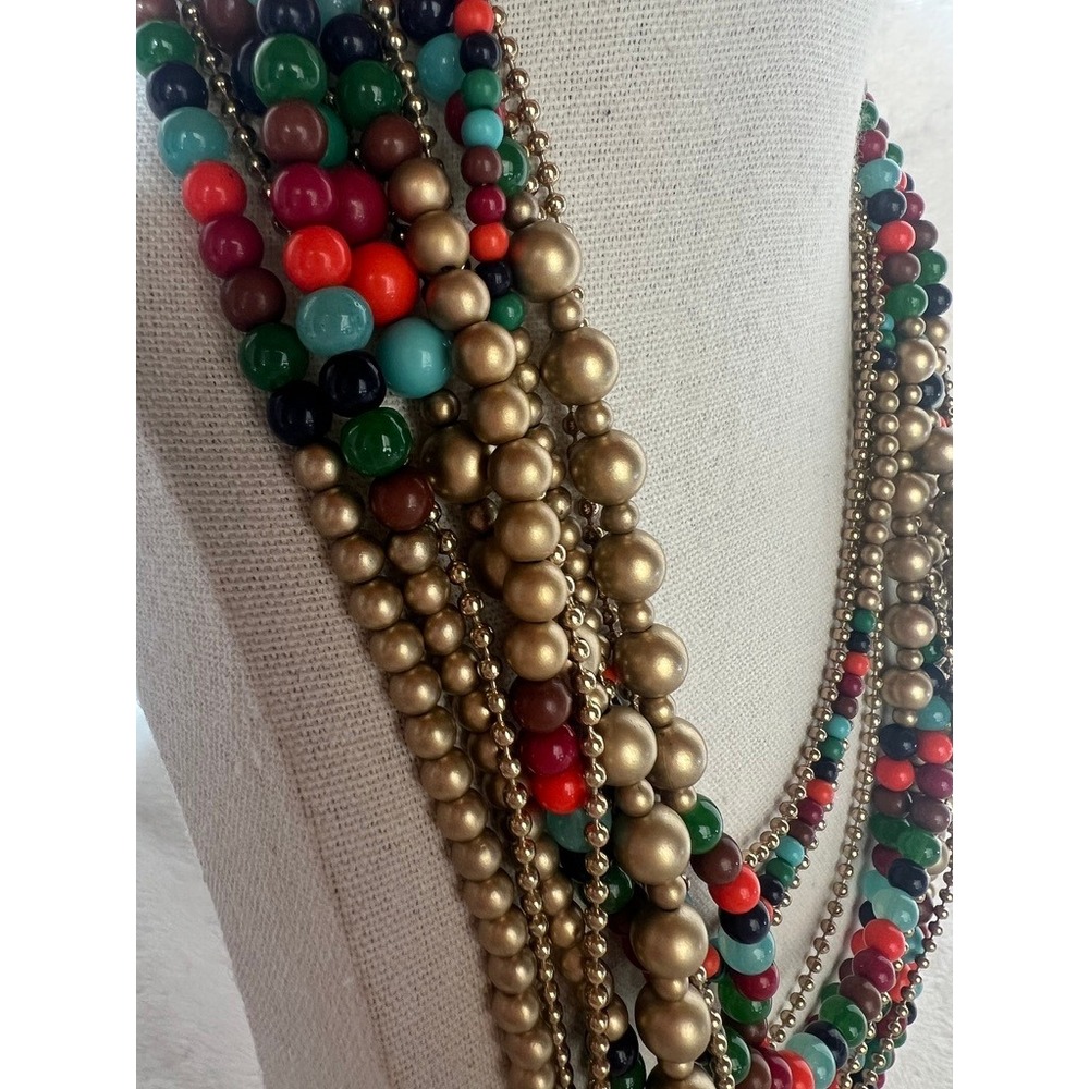 Multistrand Beaded Necklace Gold Amrita Singh Layered Statement Chunky Colorful - Picture 12 of 16